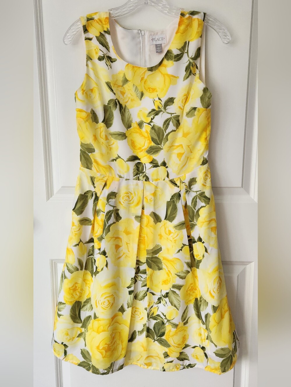 Yellow Rose Print Sleeveless Dress - Size Small